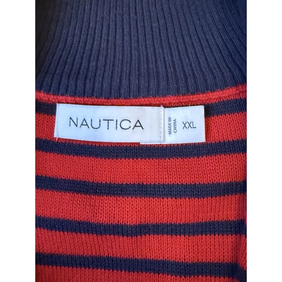 Men's XXL Nautica Striped Navy, White and Red Quarter Zip Long Sleeve Sweater - Picture 6 of 9